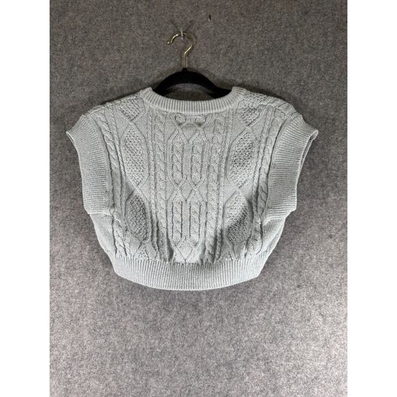 Zara Blouse Women Small‎ Blue Knit Crewneck Cropped Short Sleeve Boho Preppy - Picture 6 of 7